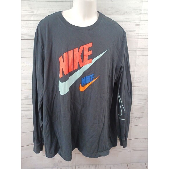 Nike Black Red Swoosh Logo Mens All Over Print Spell Out Graphic T Shirt XXL - Picture 1 of 7